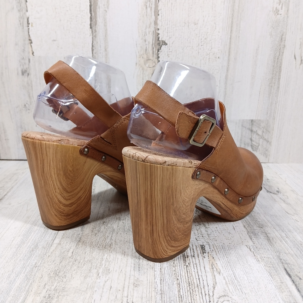 New Kork Ease Darby Brown Leather Studded Slingback Block Heel Clogs #1357 - Picture 7 of 10